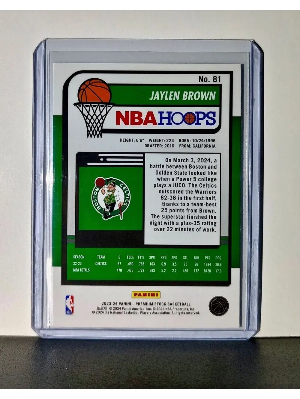 Jaylen Brown 2023-24 Panini Premium Stock NBA Hoops #81 Card Boston Celtics